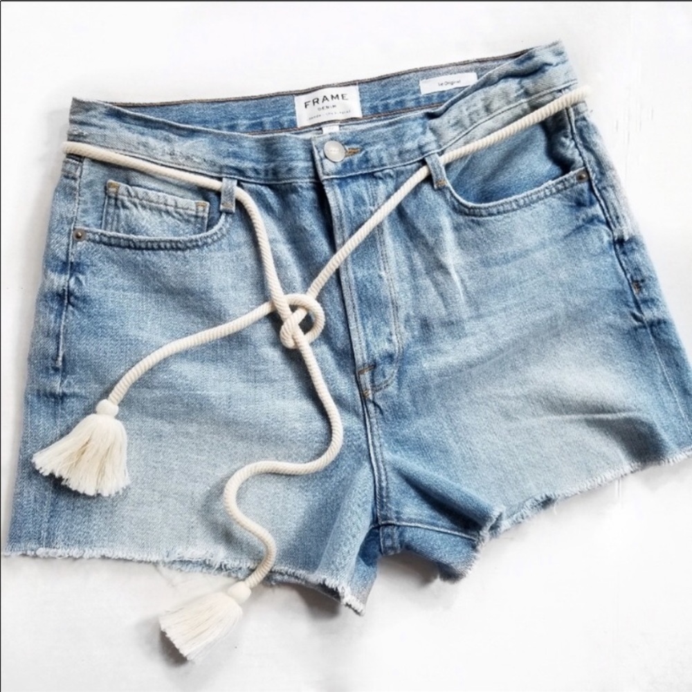 Frame high rise button fly cut off shorts
